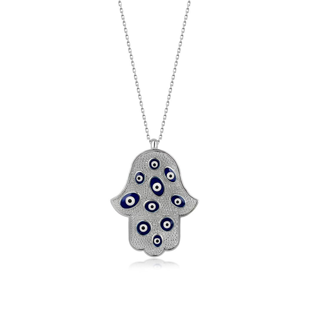 Sterling Silver Turkish Evil Eye Hamsa Pendant Necklace - Evil Eye Protection Necklace - Evil Eye Charm Necklace