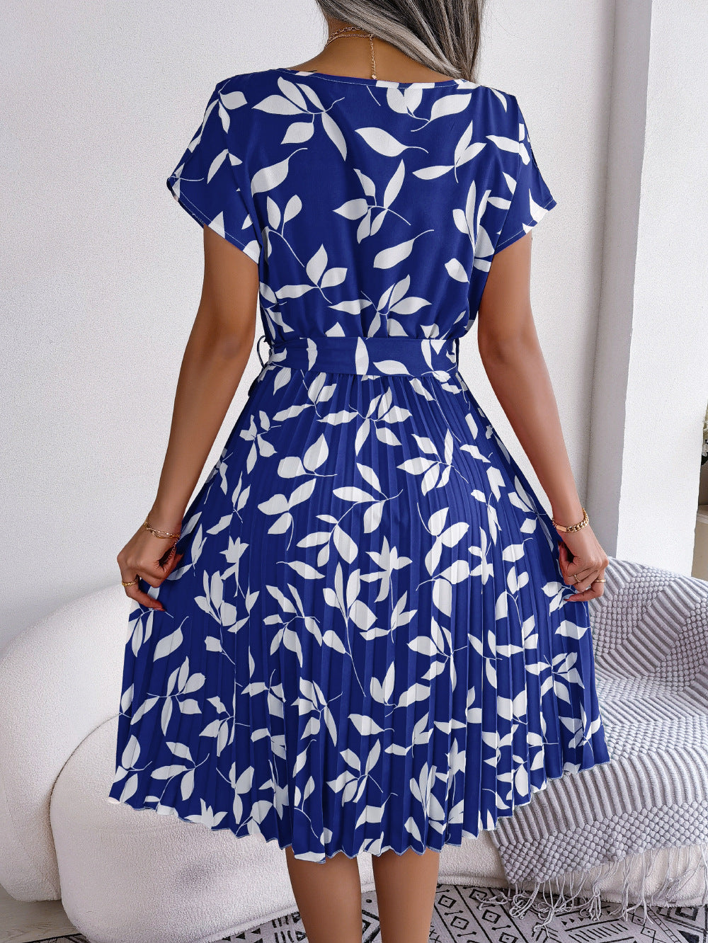 Botanical Breeze Dress: Chic Summer Leaf-Print & Tie-Up Design - fashion finesse accessories