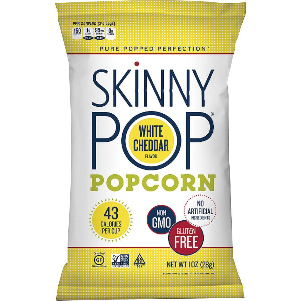 SkinnyPop White Cheddar Popcorn - Preservative-free, Dairy-free, Gluten-free, Trans Fat Free, Tree-nut Free, Peanut-free - White Cheddar - 1 oz - 12 / Carton