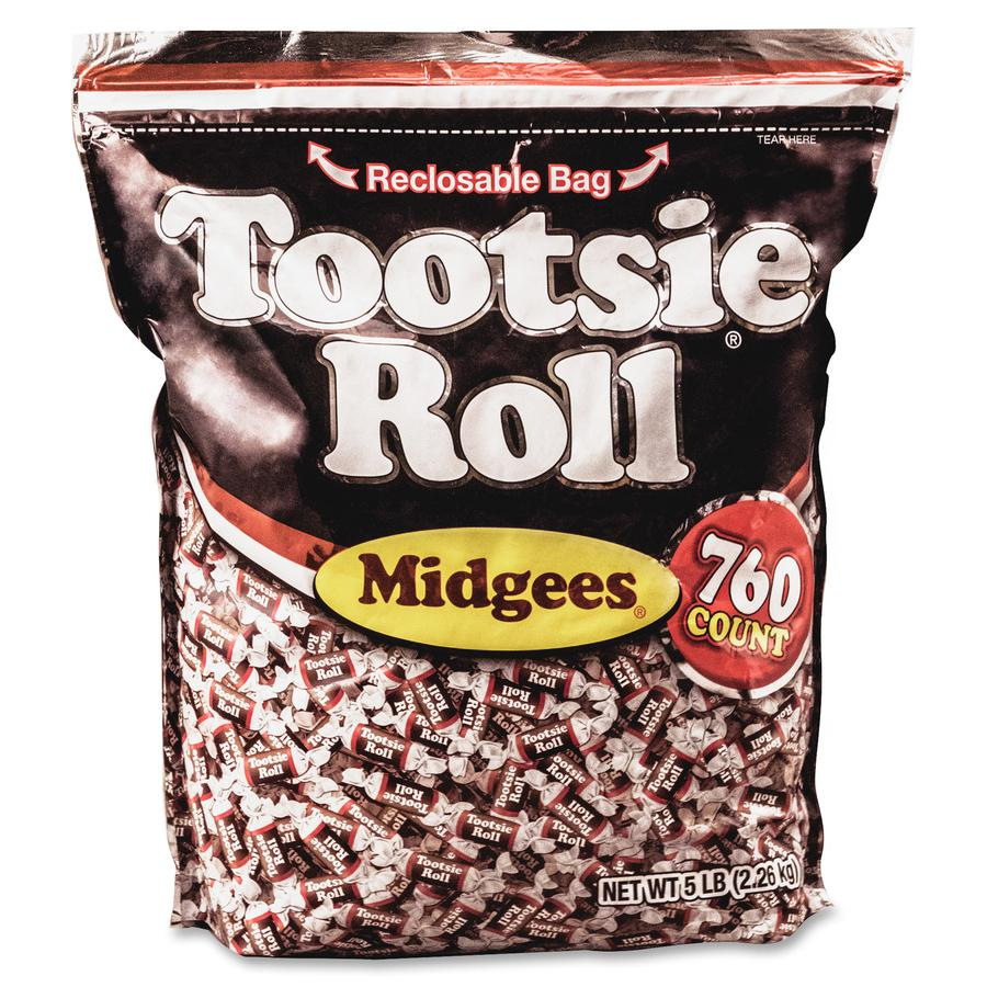 Tootsie Roll Midgees Candy - Assorted - Individually Wrapped, Resealable Container - 5 lb - 1 Bag - 760 Per Bag