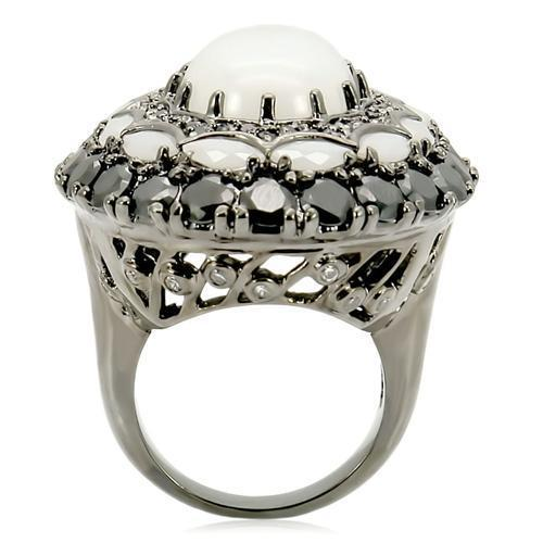 0W213 - Ruthenium Brass Ring with Milky CZ  in White