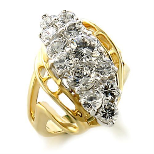 10520 - Gold + Rhodium Brass Ring with AAA Grade CZ  in Clear