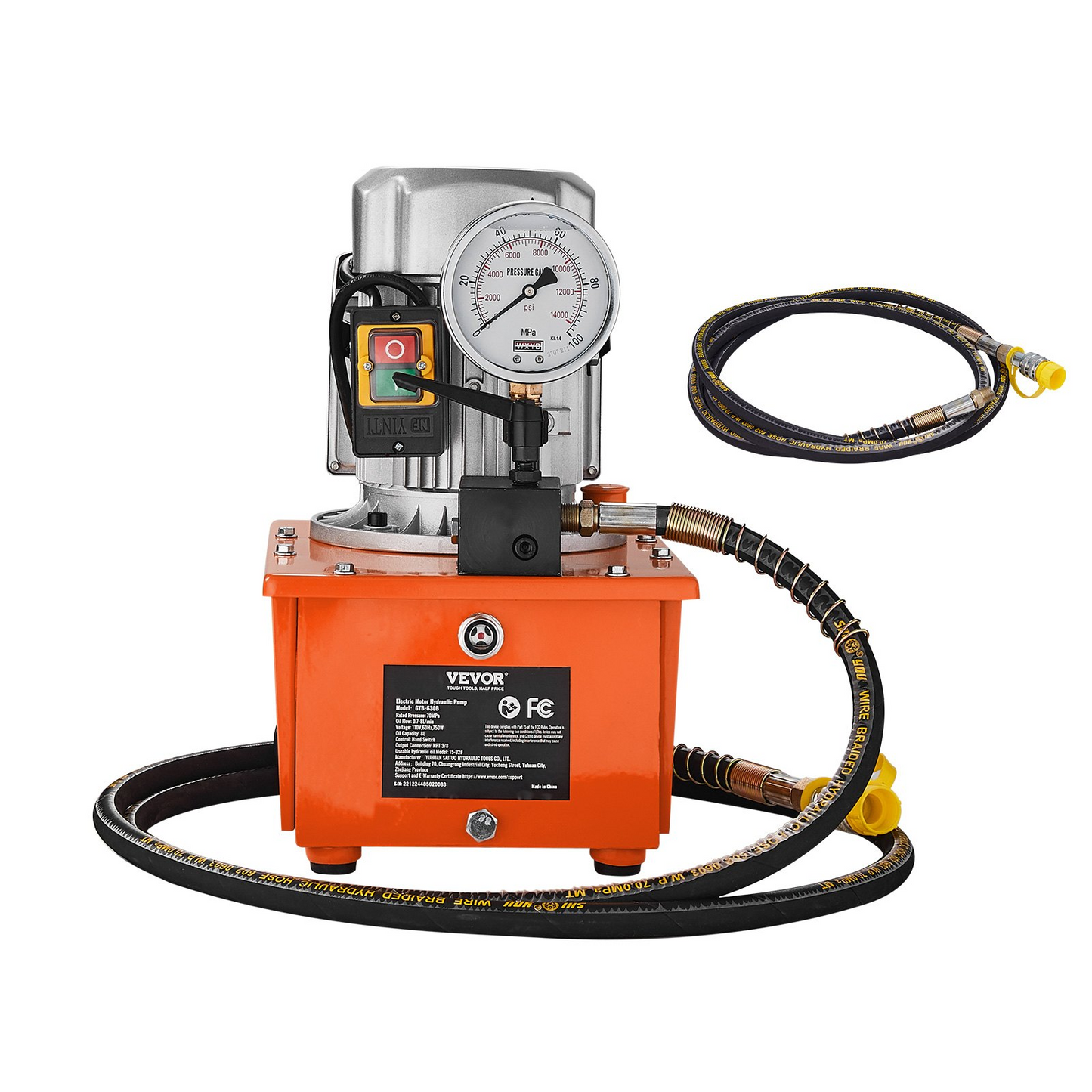 VEVOR Electric Hydraulic Pump, 10000 PSI 750W 110V, 488 in³/8L Capacity, Single Acting Manual Valve, Electric Driven Hydraulic Pump Power Pack Unit with Lever Switch for Punching/Bending/Jack Machines