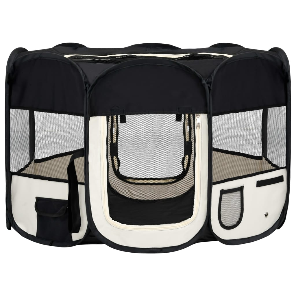 vidaXL Foldable Dog Playpen with Carrying Bag Black 43.3"x43.3"x22.8"