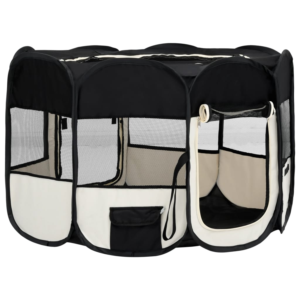 vidaXL Foldable Dog Playpen with Carrying Bag Black 43.3"x43.3"x22.8"