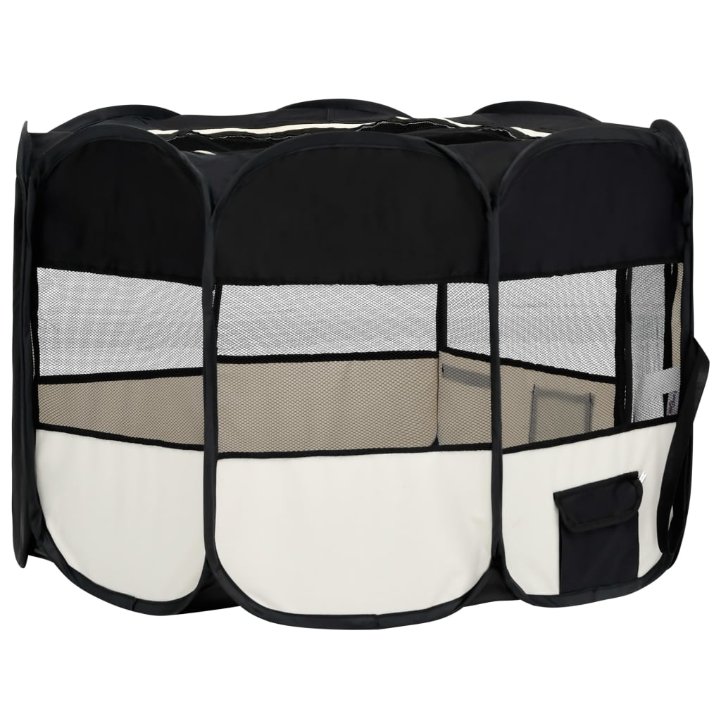 vidaXL Foldable Dog Playpen with Carrying Bag Black 43.3"x43.3"x22.8"