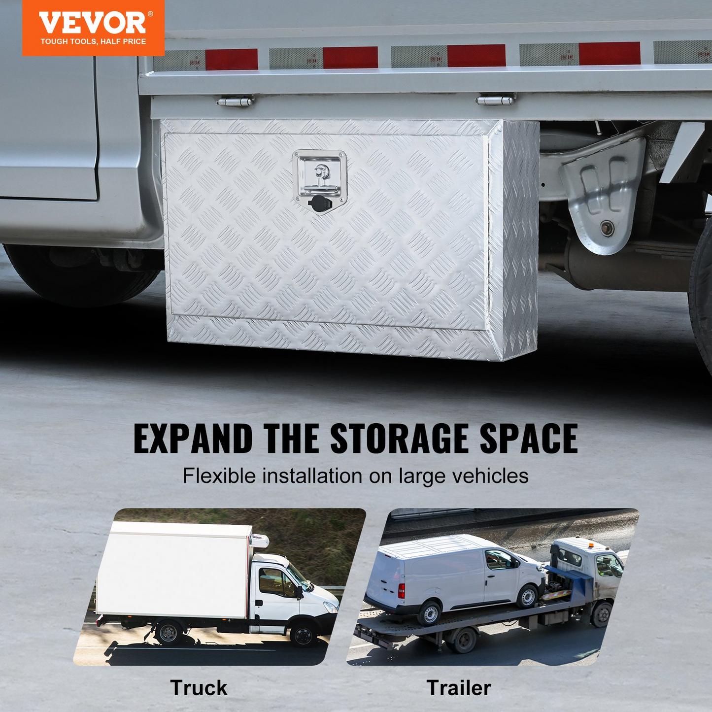 VEVOR Underbody Truck Box, 30"×14"×16" Pickup Storage Box, Heavy Duty Aluminum Diamond Plate Tool Box with Lock and Keys, Waterproof Trailer Storage Box with T-Handle Latch for Truck, Van, Trailer