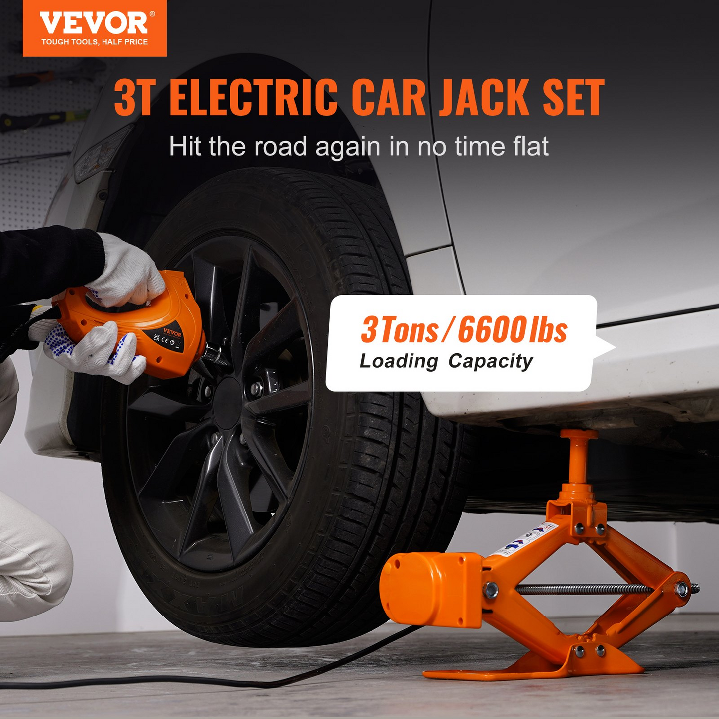 VEVOR Electric Car Jack - 3 Tons/6600 lbs Scissor Jack with Electric Impact Wrench, Portable Car Jack Lifting for Sedan, SUV, Truck Tire Change