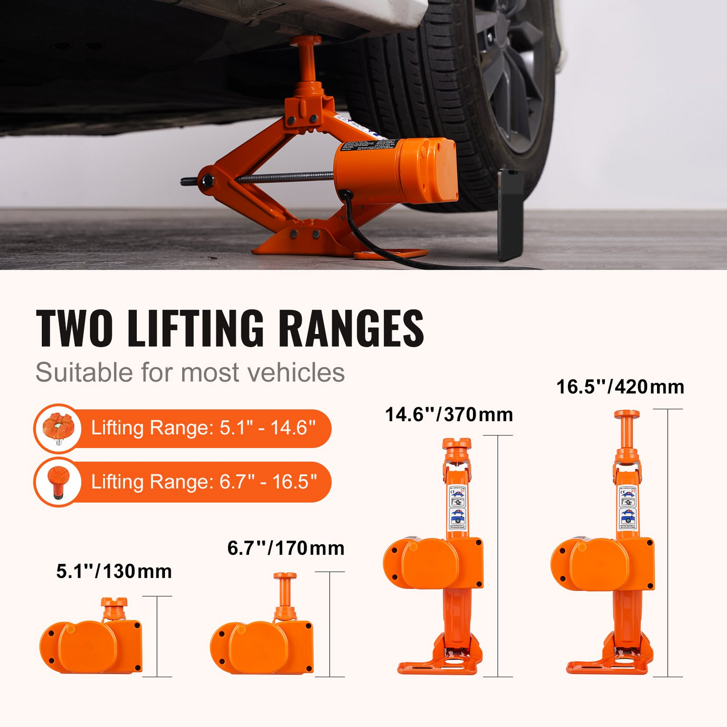 VEVOR Electric Car Jack - 3 Tons/6600 lbs Scissor Jack with Electric Impact Wrench, Portable Car Jack Lifting for Sedan, SUV, Truck Tire Change