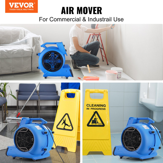 VEVOR Floor Blower, 1/2 HP, 2600 CFM Air Mover for Drying and Cooling, Portable Carpet Dryer Fan with 4 Blowing Angles and Time Function, for Janitorial, Home, Commercial, Industrail Use, ETL Listed