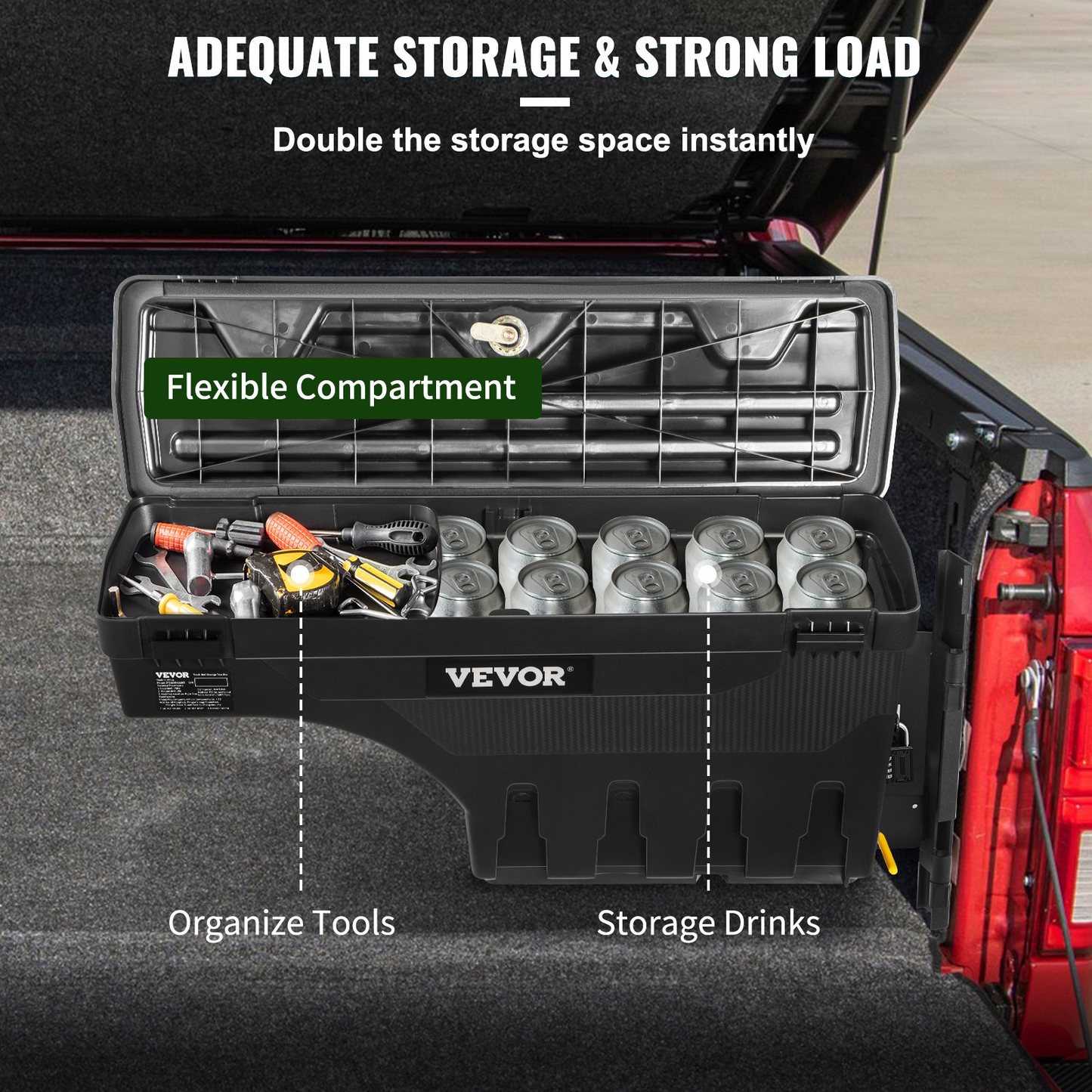 VEVOR Truck Bed Storage Box | Fits 2015-2020 Ford F150 | Passenger Side | Lockable Lid | Waterproof | 6.6 Gal/25 L with Password Padlock | Black