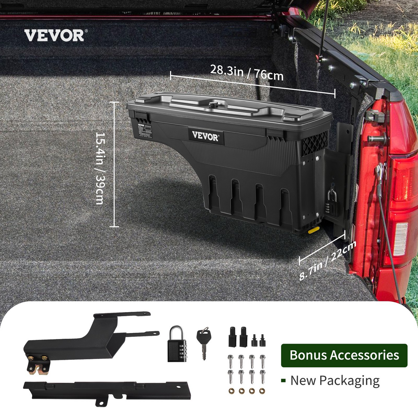 VEVOR Truck Bed Storage Box | Fits 2015-2020 Ford F150 | Waterproof | Lockable Lid