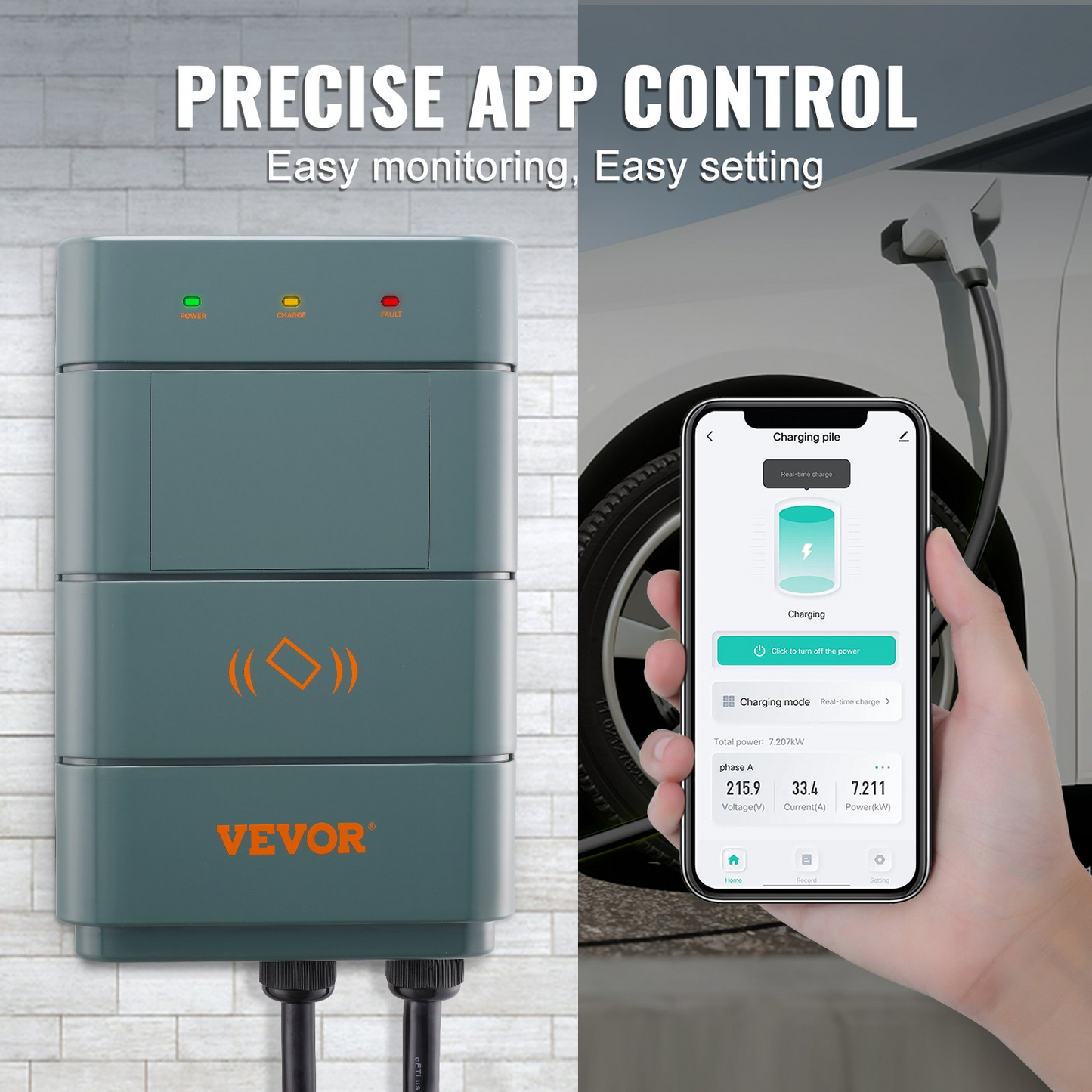 VEVOR Level 2 Electric Vehicle Charging Station | Adjustable 9.6 kW Smart EV Charger with WiFi