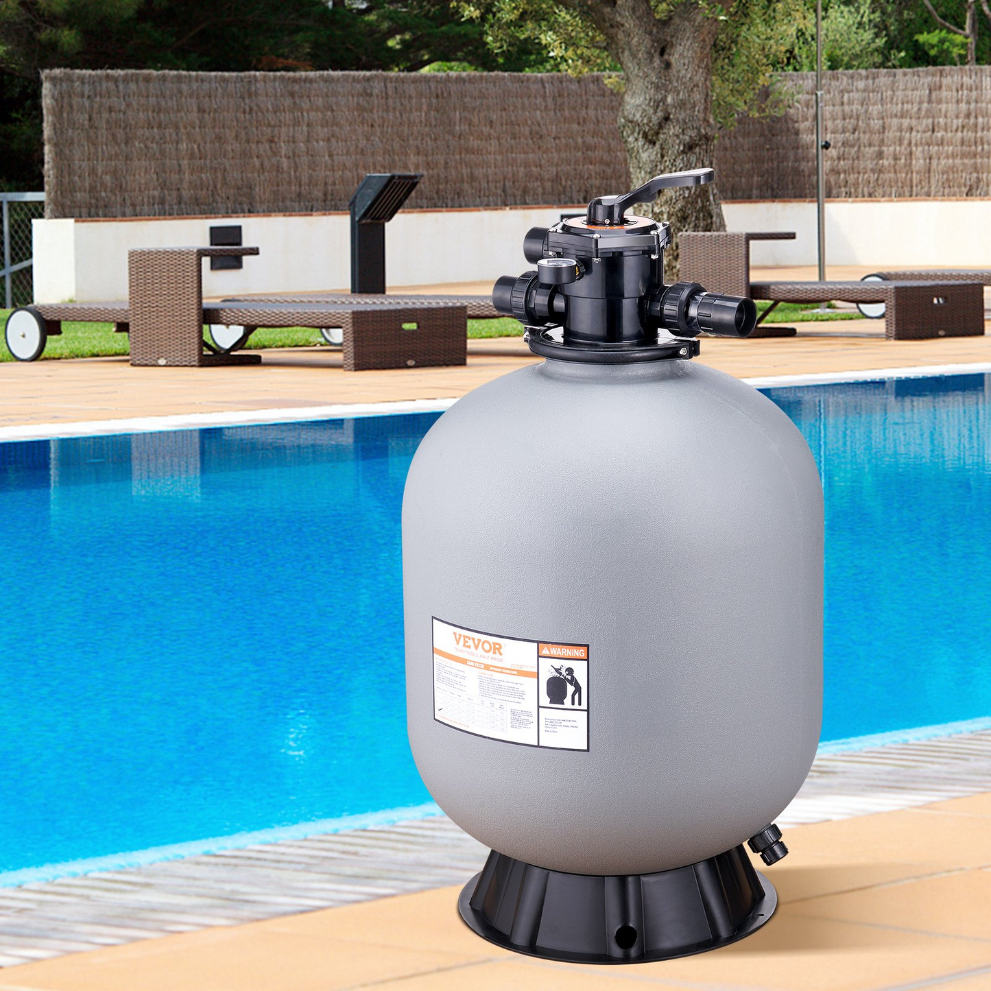 VEVOR Sand Filter, 24-inch, Up to 65 GPM Flow Rate, Above Inground Swimming Pool Sand Filter System with 7-Way Multi-Port Valve, Filter, Backwash, Rinse, Recirculate, Waste, Winter, Closed Functions