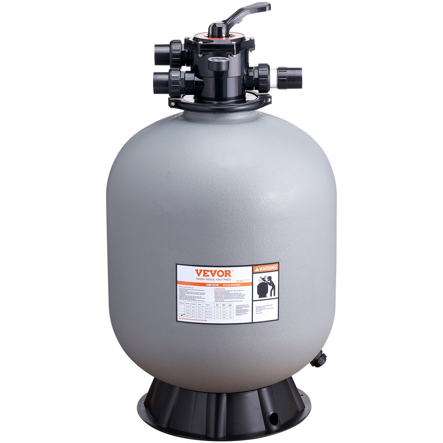 VEVOR Sand Filter, 24-inch, Up to 65 GPM Flow Rate, Above Inground Swimming Pool Sand Filter System with 7-Way Multi-Port Valve, Filter, Backwash, Rinse, Recirculate, Waste, Winter, Closed Functions