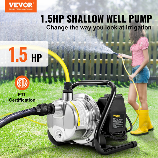 VEVOR Shallow Well Pump Portable Garden Water Jet Pump 1.5HP 1200GPH 164 ft Head