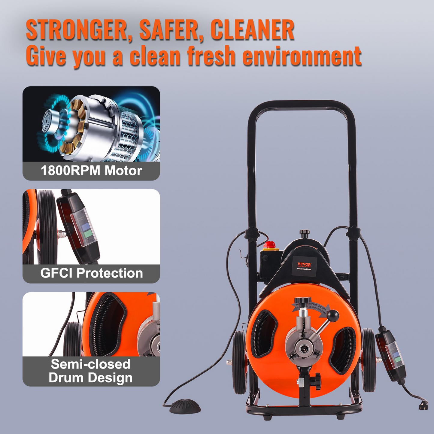 VEVOR Drain Cleaning Machine 100FT x 3/8 Inch | Sewer Snake Machine Auto Feed | Drain Auger Cleaner