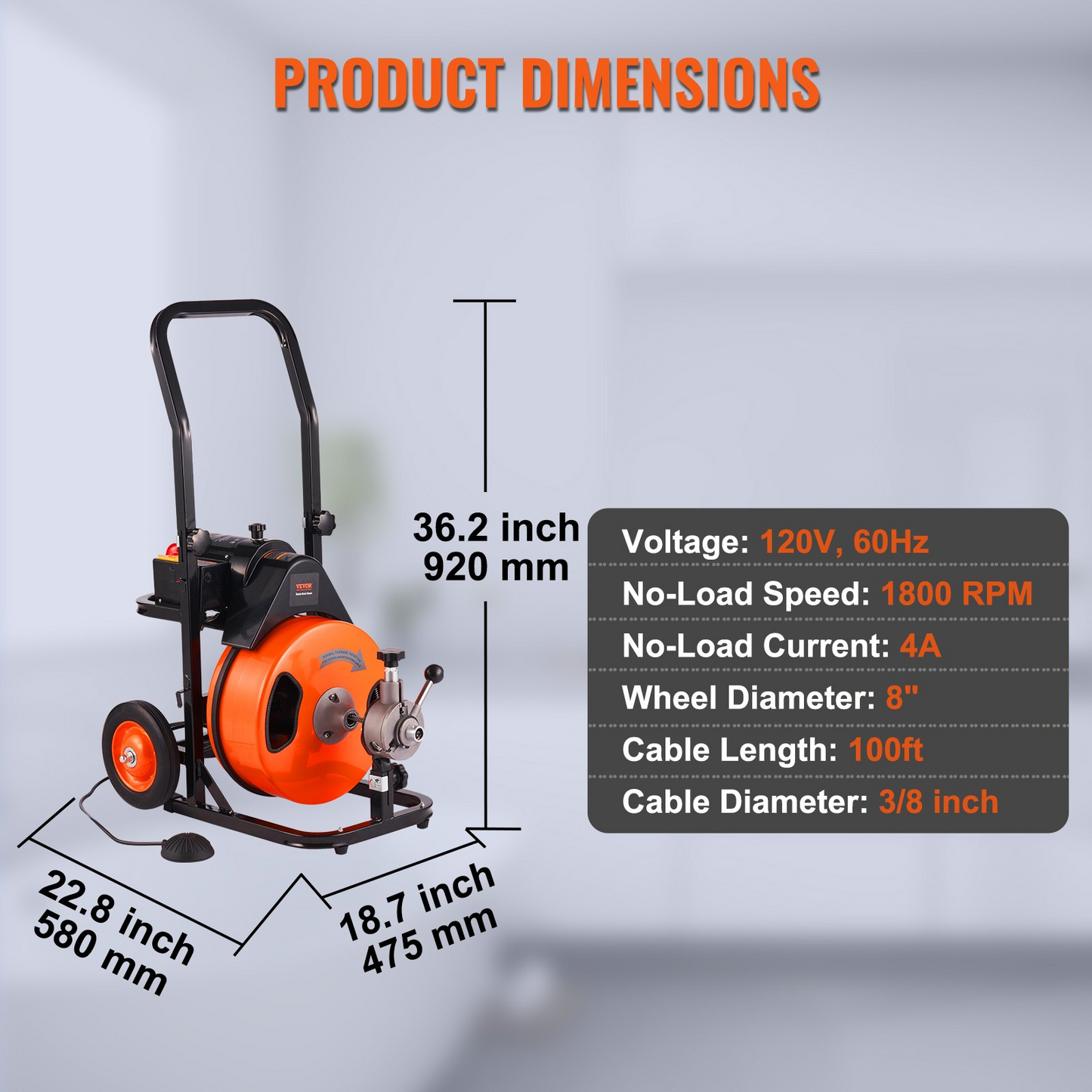 VEVOR Drain Cleaning Machine 100FT x 3/8 Inch | Sewer Snake Machine Auto Feed | Drain Auger Cleaner