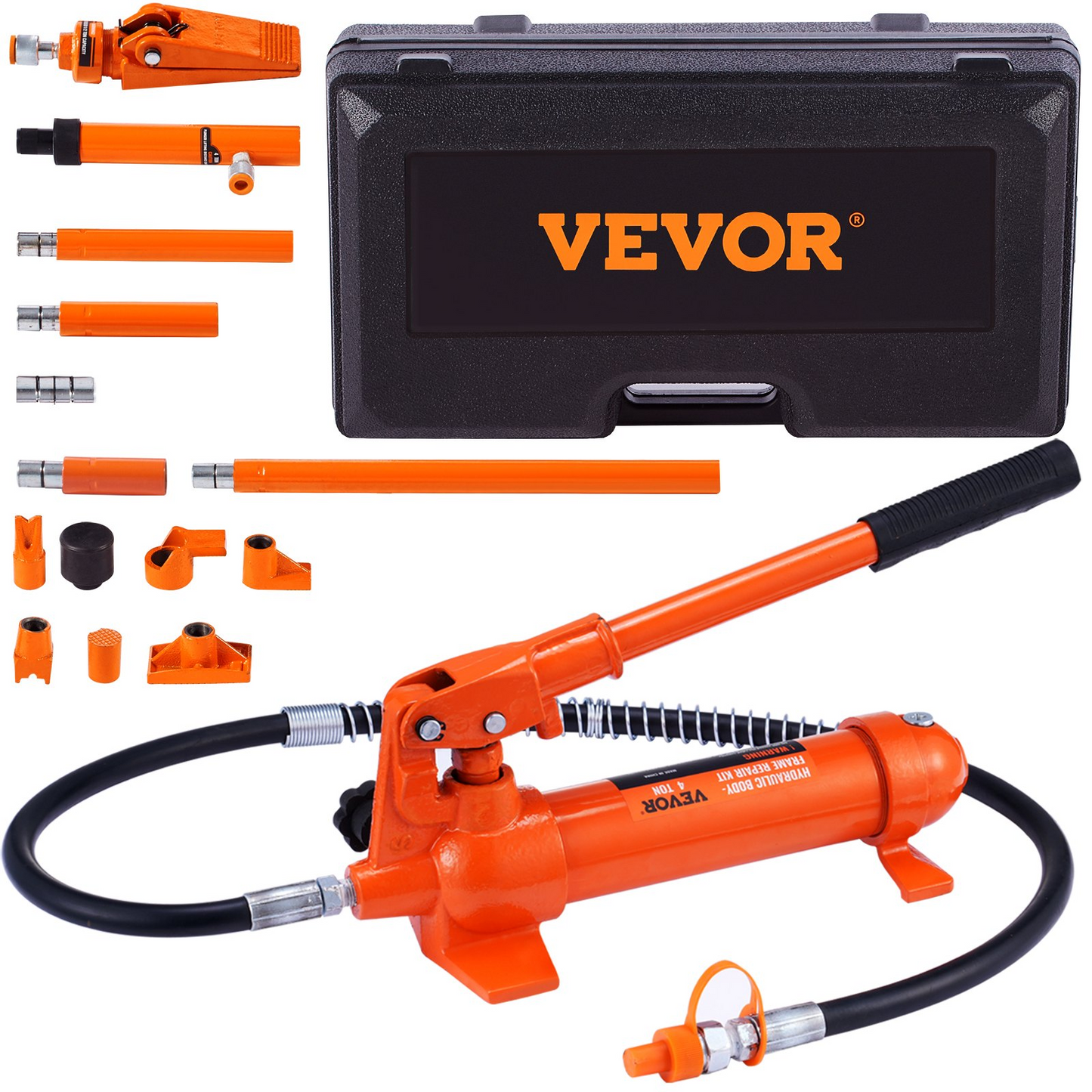 VEVOR 4 Ton/8800 LBS Porta Power, Portable Hydraulic Ram with 3.9 ft/1.2 m Oil Hose, Auto Body Frame Repair Kit with Storage Case for Car Repair, Truck, Farm