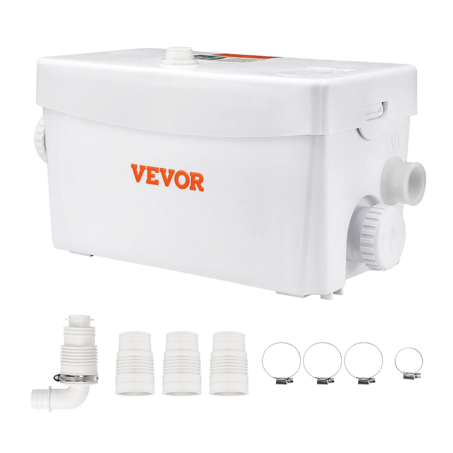 VEVOR Macerator Pump, 350W, 6000 L/h Flow, 23 ft/7 m Head, Macerator Sewerage Sump Pump with 3 Water Inlets for Basement, Kitchen, Sink, Shower, Bathtub, Laundry Waste Water Disposal Upflush Machine