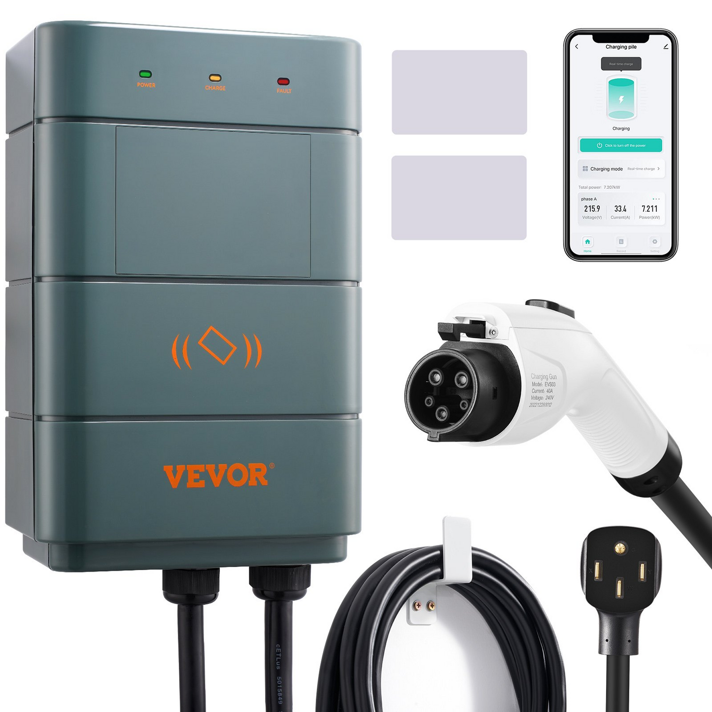 VEVOR Level 2 Electric Vehicle Charging Station | Adjustable 9.6 kW Smart EV Charger with WiFi