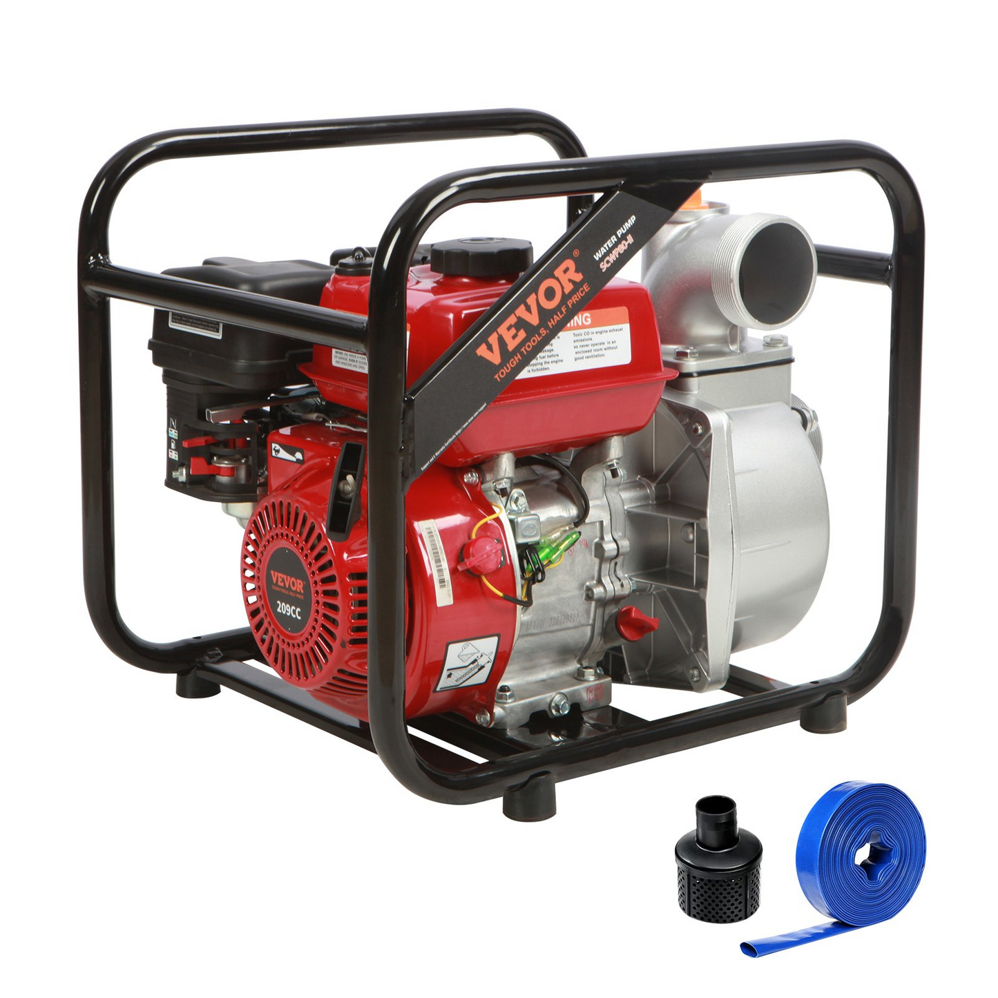 VEVOR Gasoline Engine Water Pump, 3-inch, 7HP 265 GPM, 142ft Lift, 22ft Suction, 4-Stroke Gas Powered Trash Water Transfer Pump Portable High Pressure with 25ft Hose for Irrigation Pool, EPA Certified