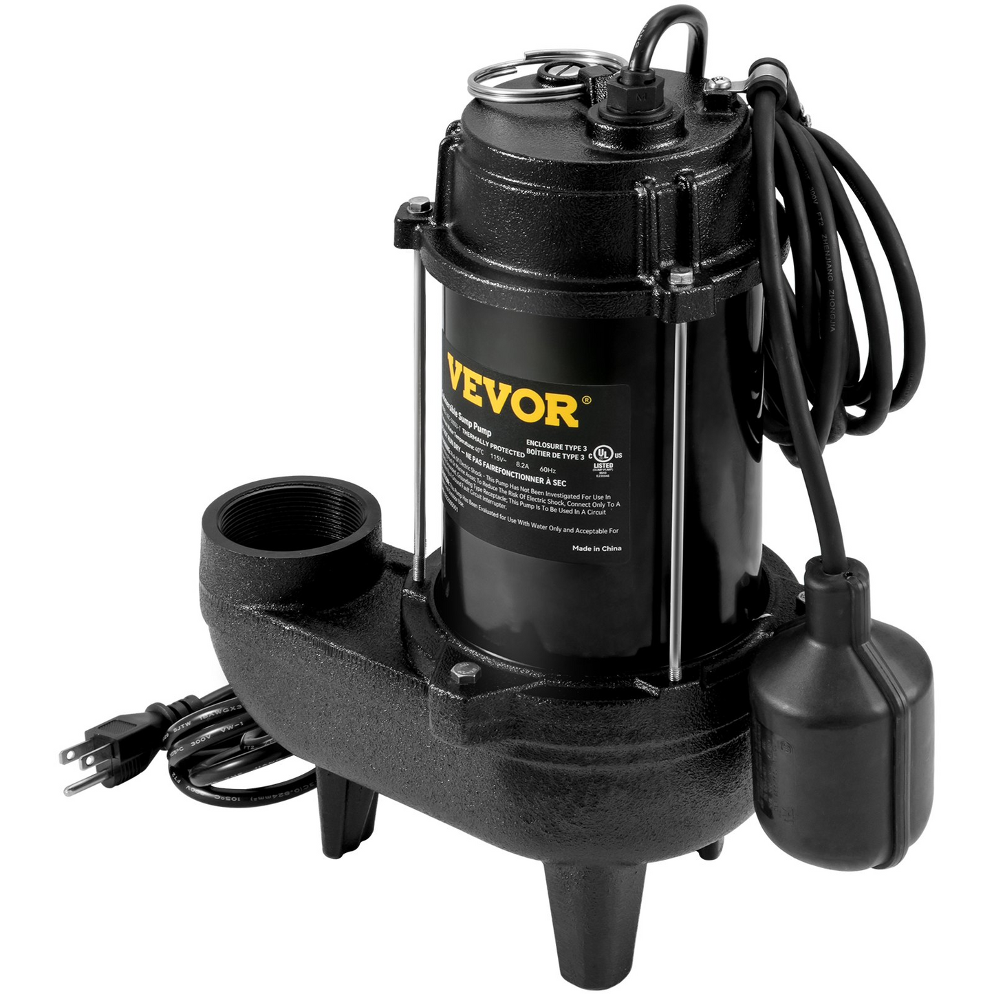 VEVOR Submersible Sewage Pump Water Pump 3/4 HP 5880GPH Cast Iron with Float