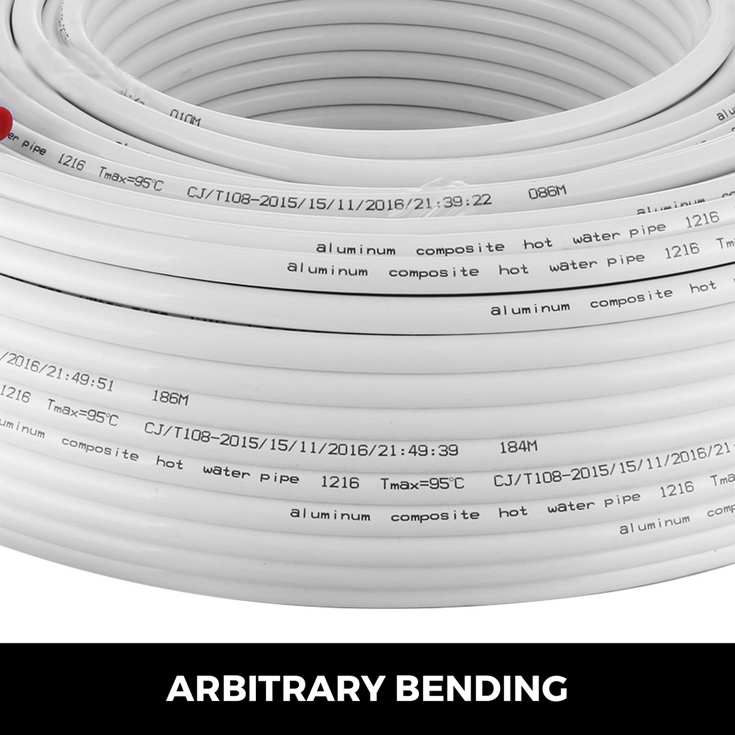 VEVOR 984Ft Roll of 1/2" PEX-AL-PEX Tubing Oxygen Barrier Radiant Floor PEX Pipe Radiant Heat Floor Heating Plumbing 300M Inner Aluminum Layer PEX Tubing Pipe (1/2" O2-Barrier, 984Ft/White)