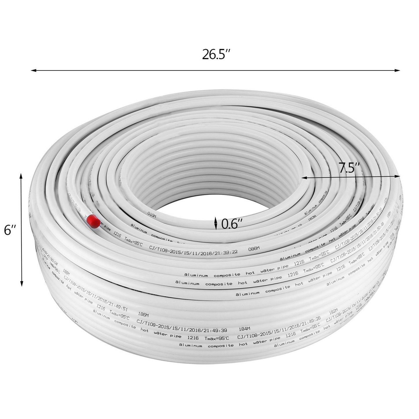 VEVOR 984Ft Roll of 1/2" PEX-AL-PEX Tubing Oxygen Barrier Radiant Floor PEX Pipe Radiant Heat Floor Heating Plumbing 300M Inner Aluminum Layer PEX Tubing Pipe (1/2" O2-Barrier, 984Ft/White)