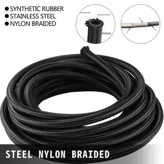 VEVOR 6AN 32.8FT Stainless Steel Nylon Braided Oil Gas Fuel Line Hose 10M BK + 20 PCS Aluminum Hose End Fitting Adapter Kit Fuel Line Kit 1000 psi (AN6)