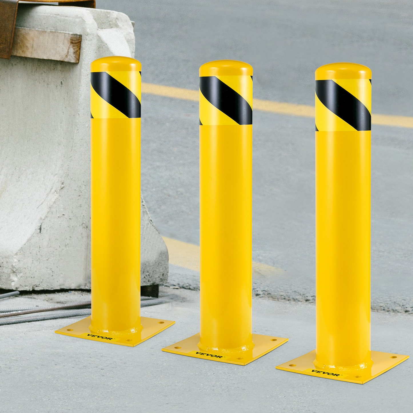 VEVOR Safety Bollard 24-5.5 Safety Barrier Bollard 5-1/2" OD 24" Height Yellow Powder Coat Pipe Steel Safety Barrier with 4 Free Anchor Bolts for Traffic-Sensitive Area