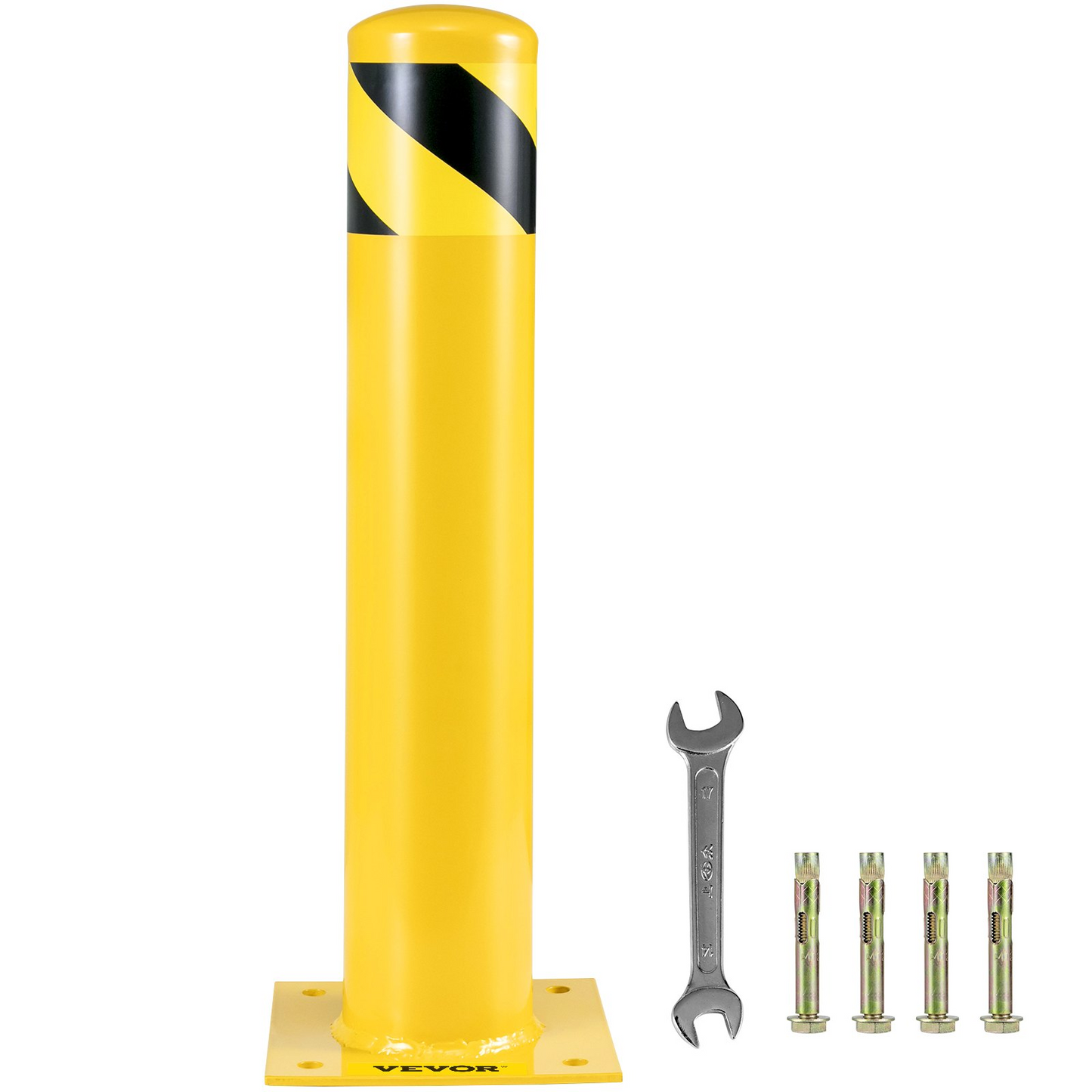 VEVOR Safety Bollard 24-5.5 Safety Barrier Bollard 5-1/2" OD 24" Height Yellow Powder Coat Pipe Steel Safety Barrier with 4 Free Anchor Bolts for Traffic-Sensitive Area