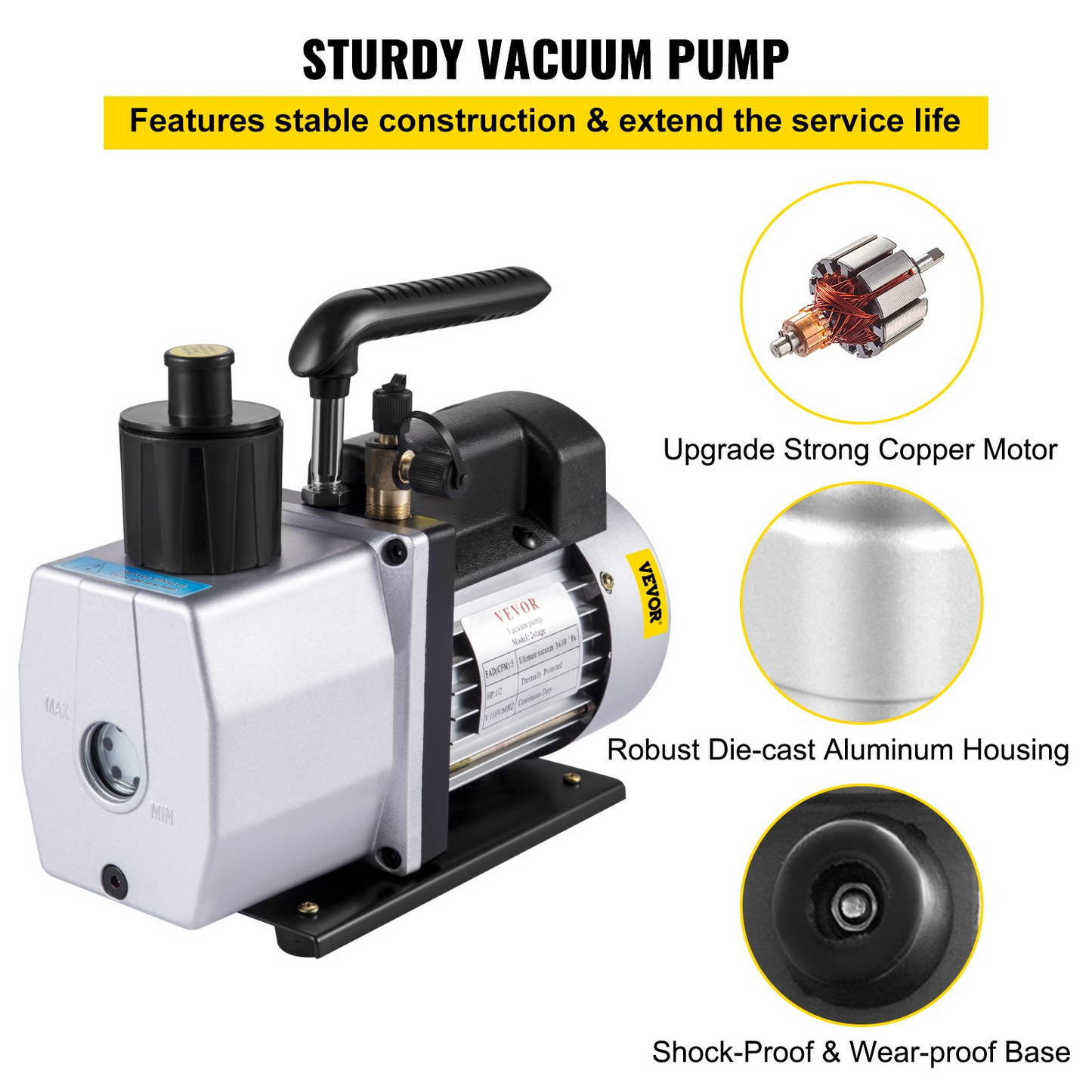 VEVOR Vacuum Pump 5 CFM Dual Stage Refrigerant Vacuum Pump 1/2 HP Air Conditioner Refrigerant HVAC Air Tool,HVAC Rotary Auto Refrigerant Vacuum Pump for Automobile Reparation Vacuum Evacuation