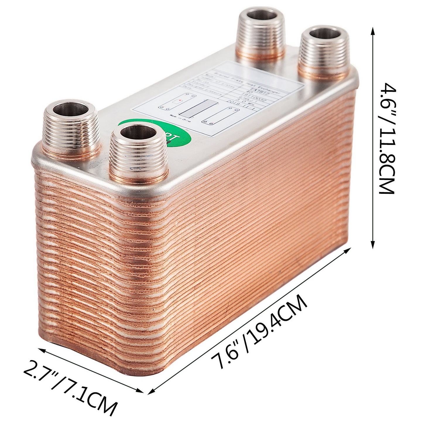 VEVOR Heat Exchanger 3"x7.5" 40 Plates Brazed Plate Heat Exchanger 316L 3/4" MPT Heat Exchanger B3-12A Beer Wort Chiller for Hydronic Heating