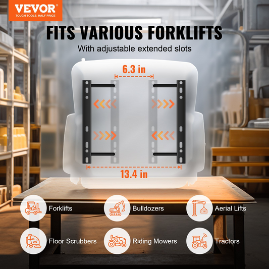 VEVOR Universal Forklift Seat - Fold Down Tractor Seat with Adjustable Angle Back, Micro Switch, Seatbelt, and Armrests