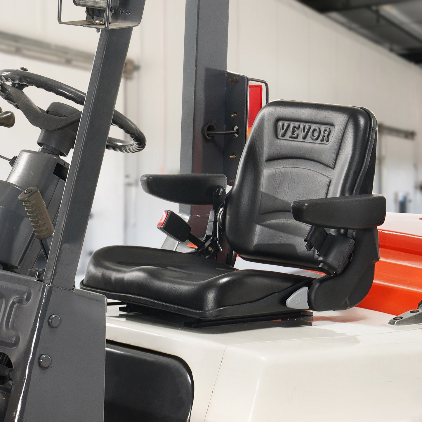 VEVOR Universal Forklift Seat - Fold Down Tractor Seat with Adjustable Angle Back, Micro Switch, Seatbelt, and Armrests