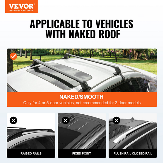 VEVOR Universal Roof Rack Cross Bars, 41.3" Aluminum Roof Rack Crossbars, Fit Roof without Side Rail, 155 lbs Load Capacity, Adjustable Bare Roof Crossbars with Locks, for SUVs, Sedans, and Vans