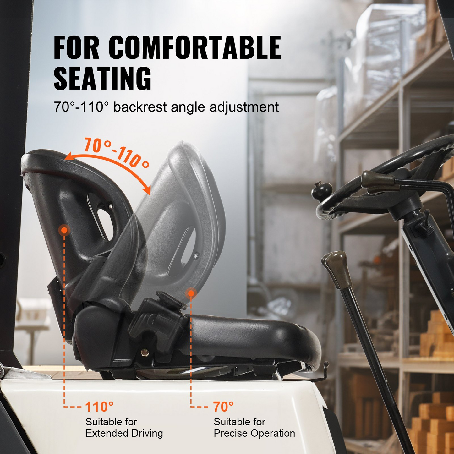 VEVOR Universal Forklift Seat | Adjustable Angle Back | Micro Switch and Seatbelt