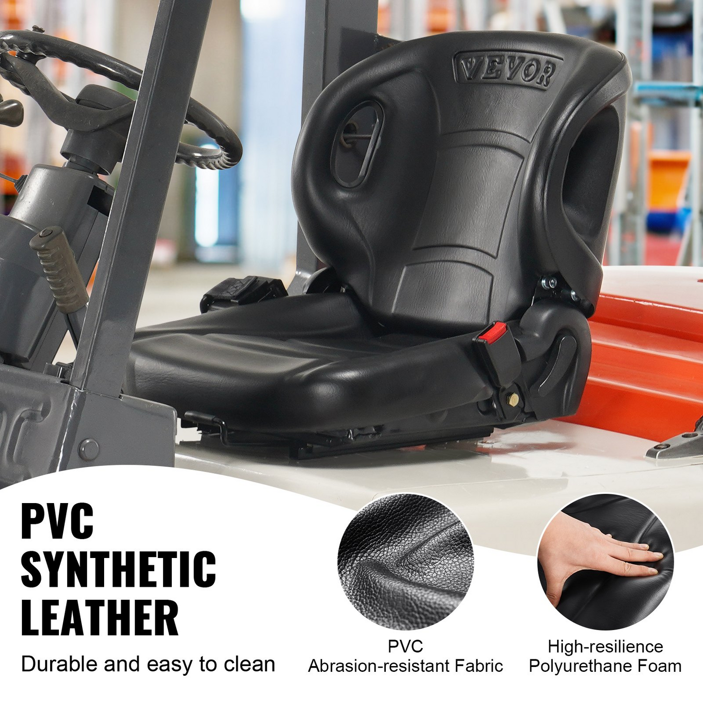 VEVOR Universal Forklift Seat | Adjustable Angle Back | Micro Switch and Seatbelt