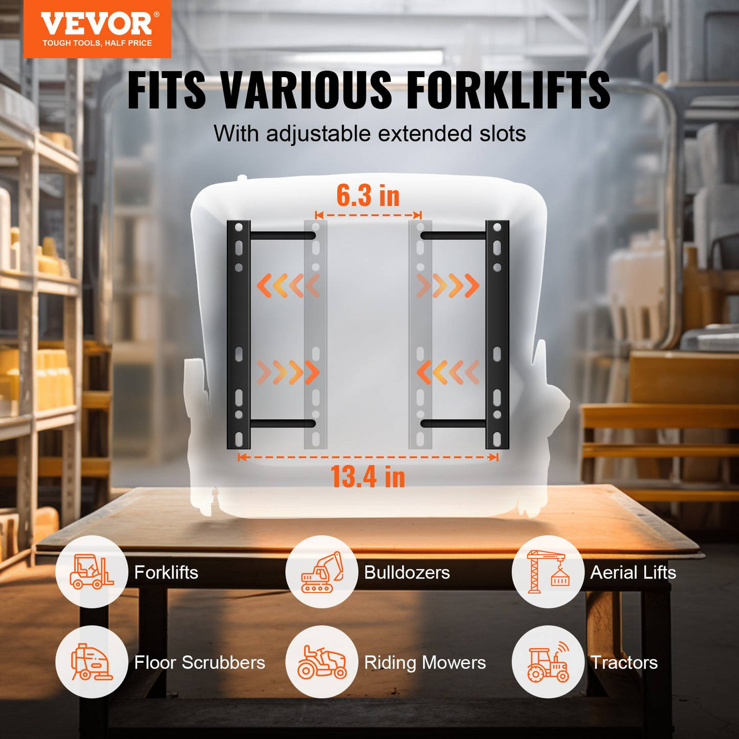 VEVOR Universal Forklift Seat, Fold Down Tractor Seat with Adjustable Angle Back, Micro Switch and Retractable Seatbelt, 6.3-13.4 inch Slot Forklift Seat for Tractor Loader Excavator