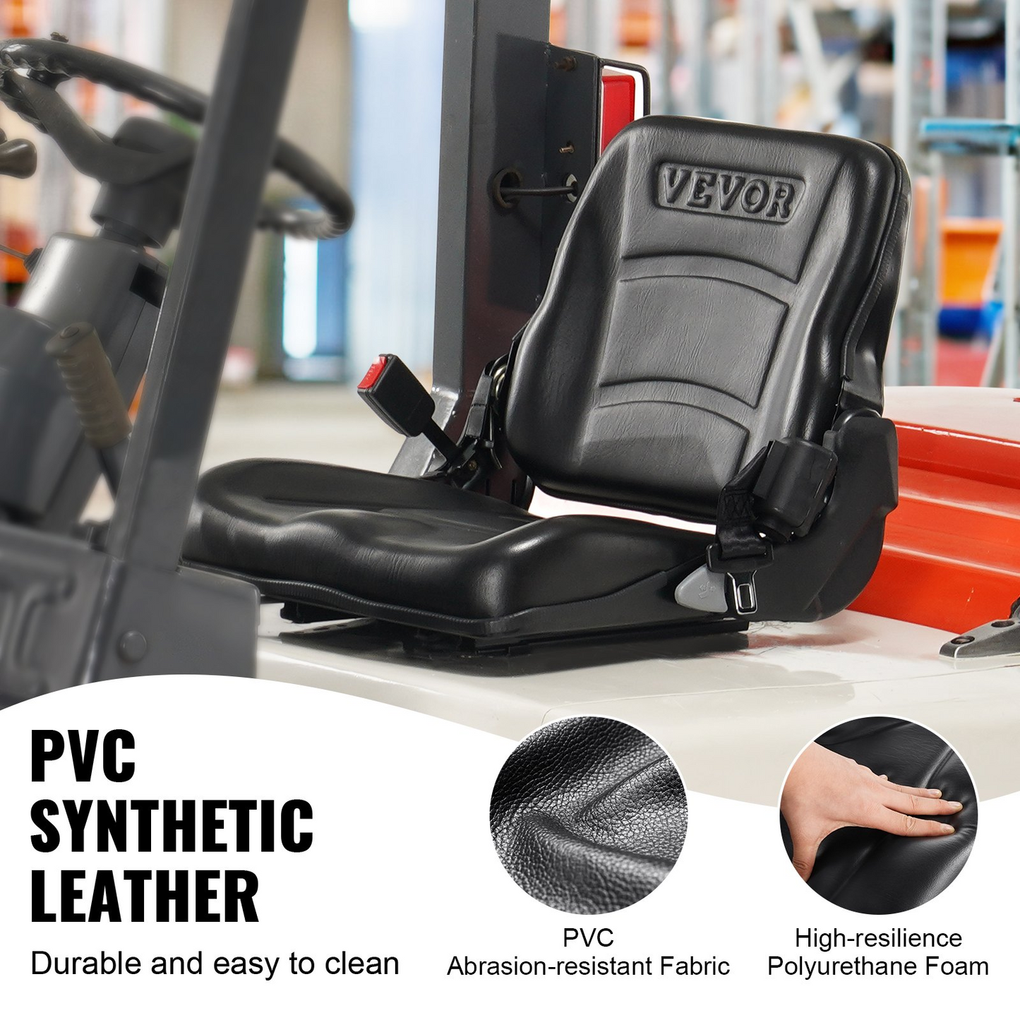 VEVOR Universal Forklift Seat, Fold Down Tractor Seat with Adjustable Angle Back, Micro Switch and Retractable Seatbelt, 6.3-13.4 inch Slot Forklift Seat for Tractor Loader Excavator