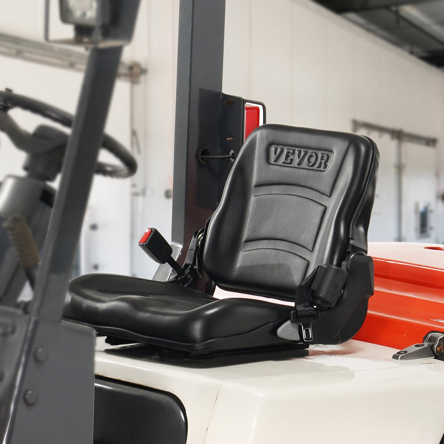 VEVOR Universal Forklift Seat, Fold Down Tractor Seat with Adjustable Angle Back, Micro Switch and Retractable Seatbelt, 6.3-13.4 inch Slot Forklift Seat for Tractor Loader Excavator