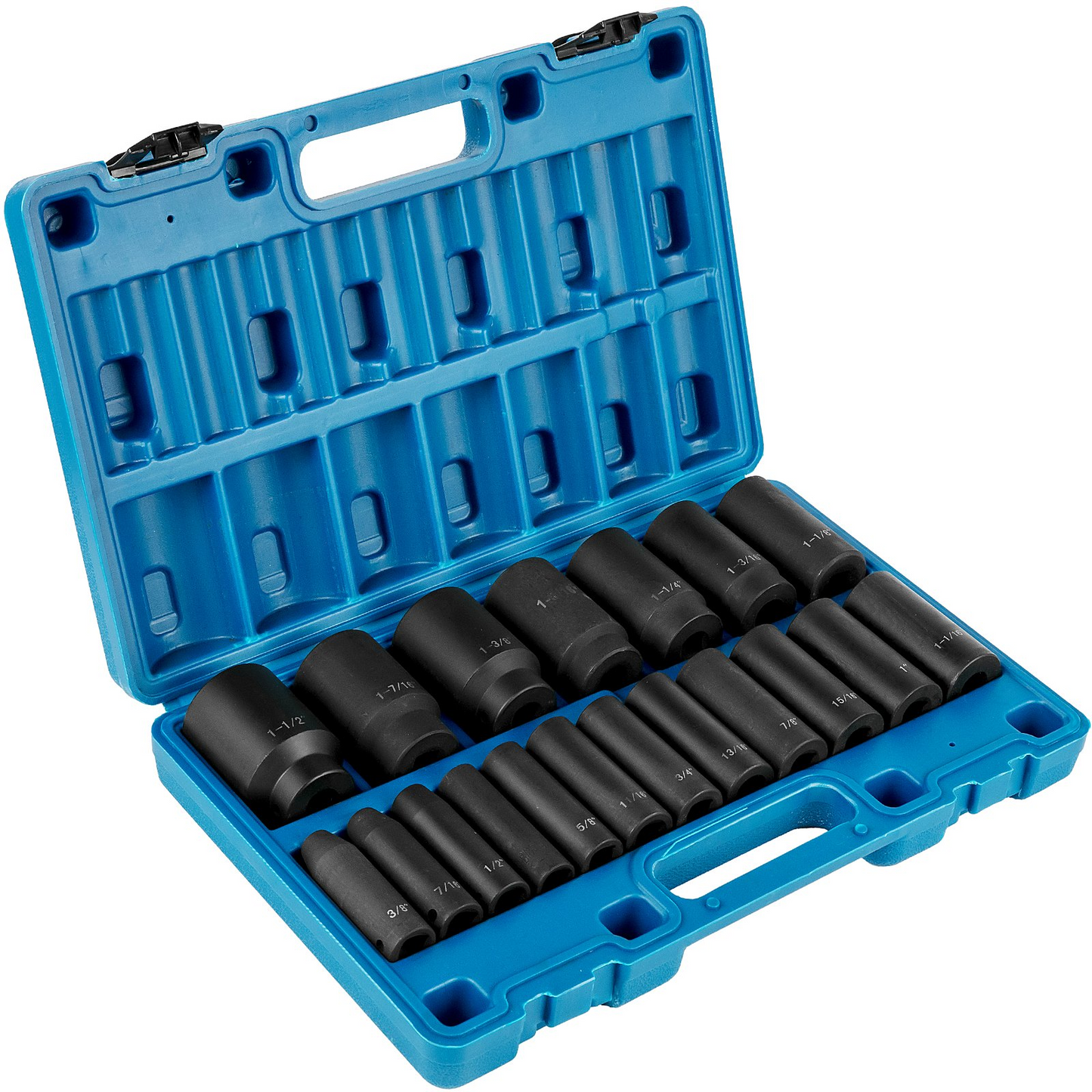 VEVOR Impact Socket Set 1/2 Inches 19 Piece Impact Sockets, Deep Socket, 6-Point Sockets, Rugged Construction, Cr-V, 1/2 Inches Drive Socket Set Impact 3/8 inch - 1-1/2 inch, with a Storage Cage