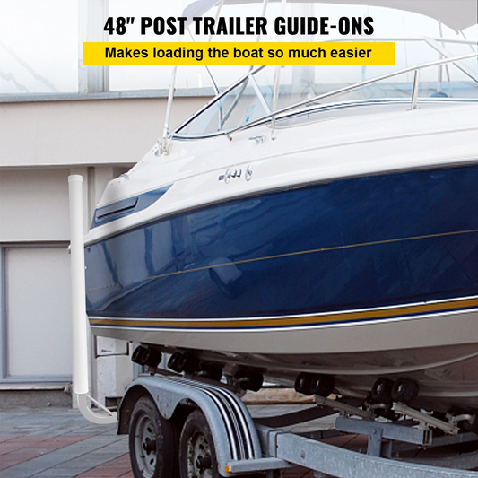 VEVOR Boat Trailer Guide-on, 48", 2PCS Rustproof Steel Trailer Post Guide ons, with White PVC Tube Covers, Complete Mounting Accessories Included, for Ski Boat, Fishing Boat or Sailboat Trailer