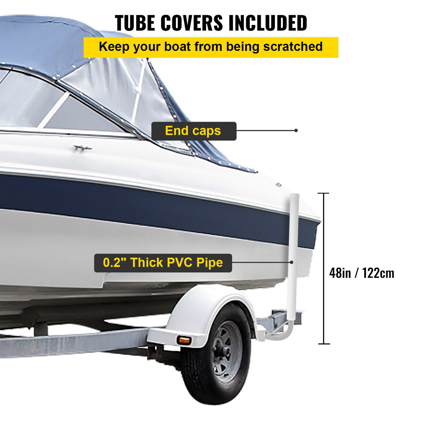 VEVOR Boat Trailer Guide-on, 48", 2PCS Rustproof Steel Trailer Post Guide ons, with White PVC Tube Covers, Complete Mounting Accessories Included, for Ski Boat, Fishing Boat or Sailboat Trailer