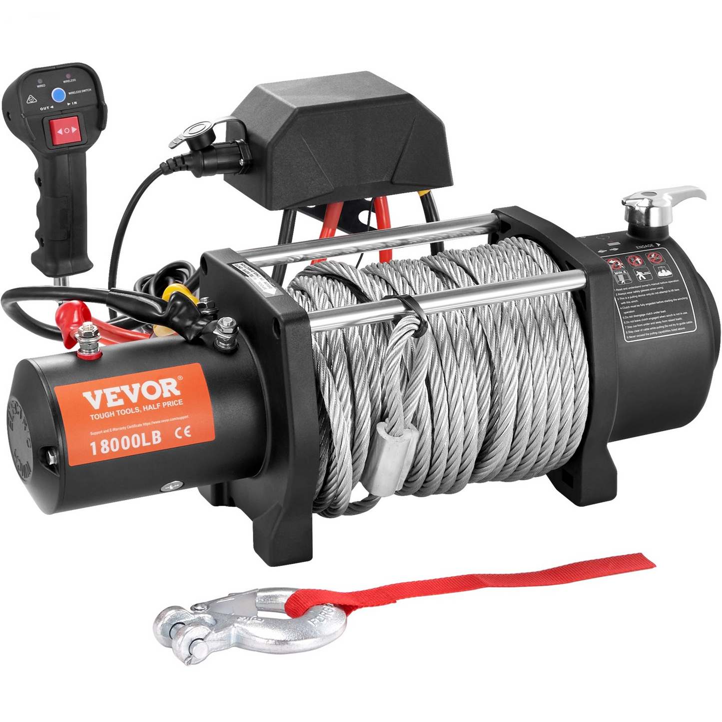 VEVOR Electric Winch, 12V 18,000 lb Load Capacity Steel Rope Winch, IP67 7/16” x 85ft ATV Winch with Wireless Handheld Remote & 4-Way Fairlead for Towing Jeep Off-Road SUV Truck Car Trailer Boat