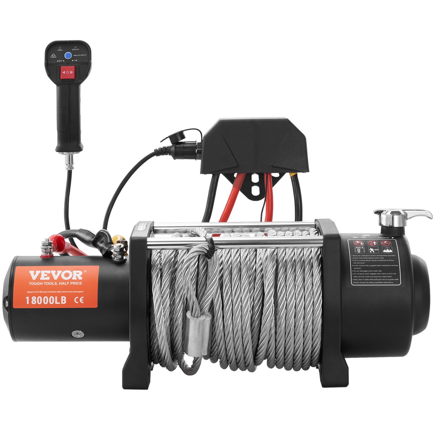 VEVOR Electric Winch, 12V 18,000 lb Load Capacity Steel Rope Winch, IP67 7/16” x 85ft ATV Winch with Wireless Handheld Remote & 4-Way Fairlead for Towing Jeep Off-Road SUV Truck Car Trailer Boat