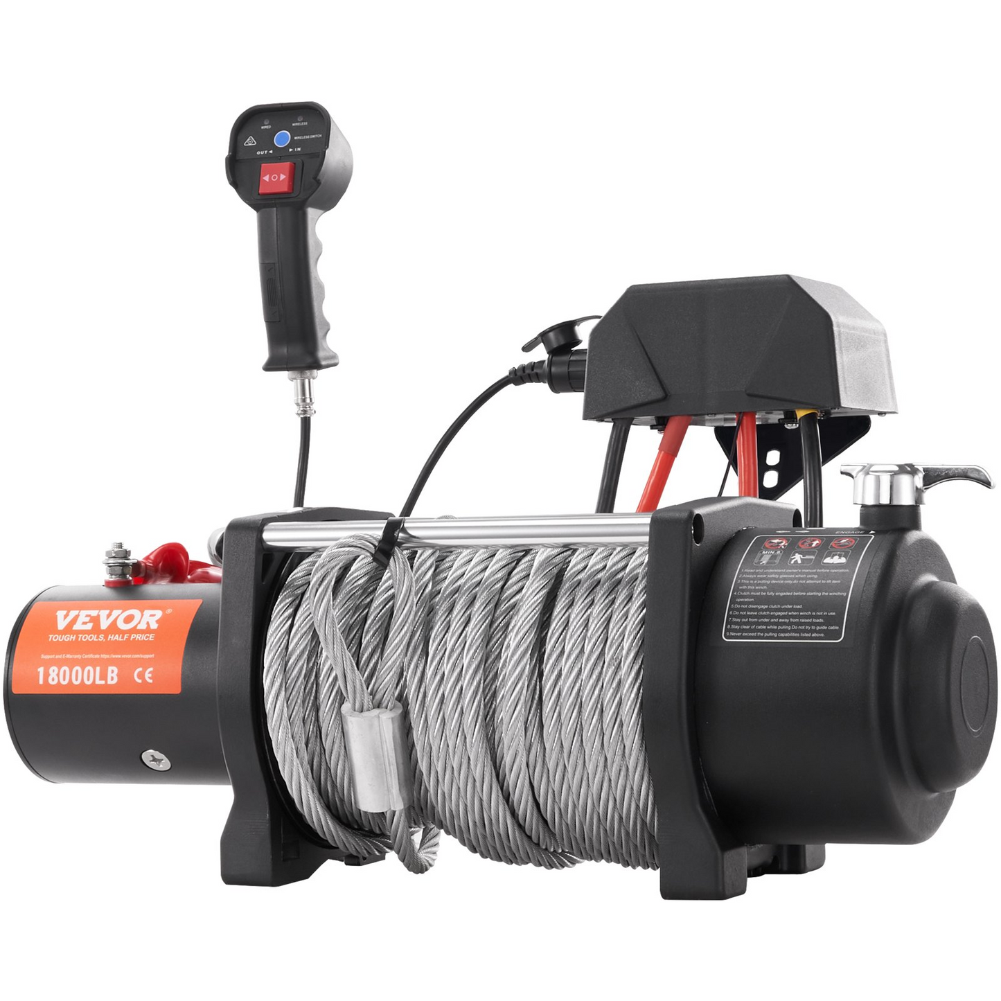 VEVOR Electric Winch, 12V 18,000 lb Load Capacity Steel Rope Winch, IP67 7/16” x 85ft ATV Winch with Wireless Handheld Remote & 4-Way Fairlead for Towing Jeep Off-Road SUV Truck Car Trailer Boat