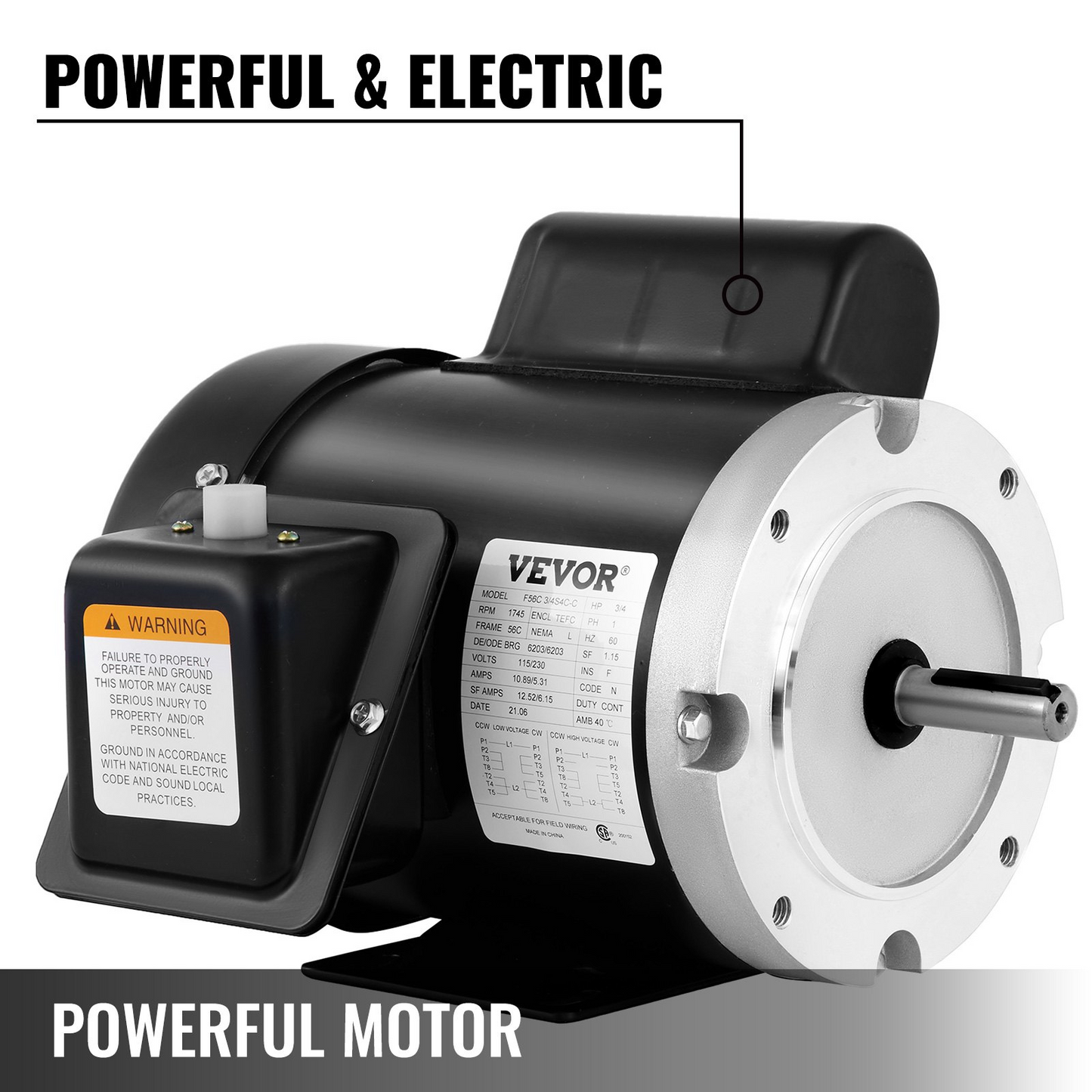 VEVOR Electric Compressor Motor, 3/4 HP, Rated Speed 1725 RPM Single Phase Electric Motor, AC 115V 230V Air Compressor Motor, Suitable for Agricultural Machinery and General Equipment