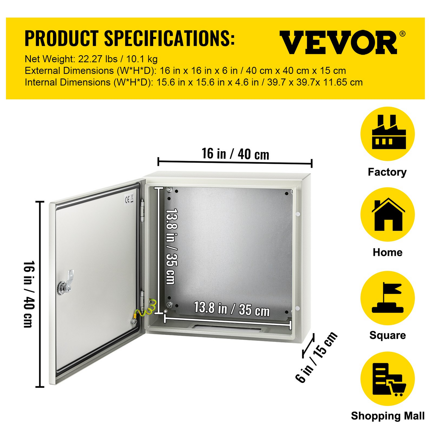 VEVOR NEMA Steel Enclosure, 16 x 16 x 6'' NEMA 4X Steel Electrical Box